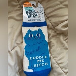 Blue Q Cat Sneaker Socks - Blue and Cream NEW